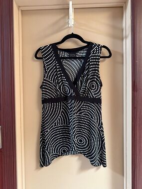 Black & White Sleeveless Wrap-Style Blouse